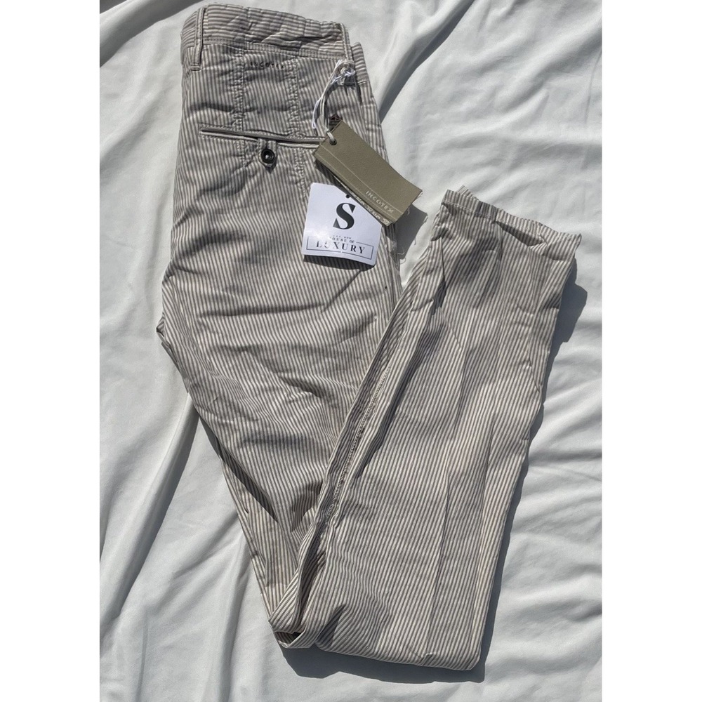 INCOTEX Beige Seersucker Pants Cotton Linen Button Fly Paint Splatter Mens 29